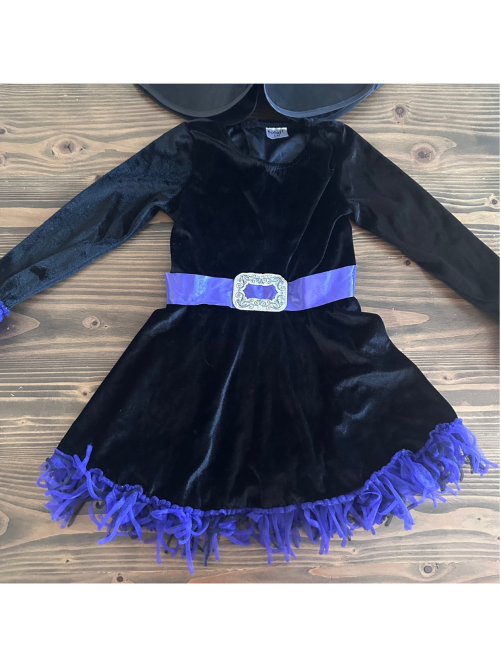 Girls Spirit Shreddy Witch Halloween Costume 3-4T Black Purple Dress Hat Tights - Picture 5 of 8